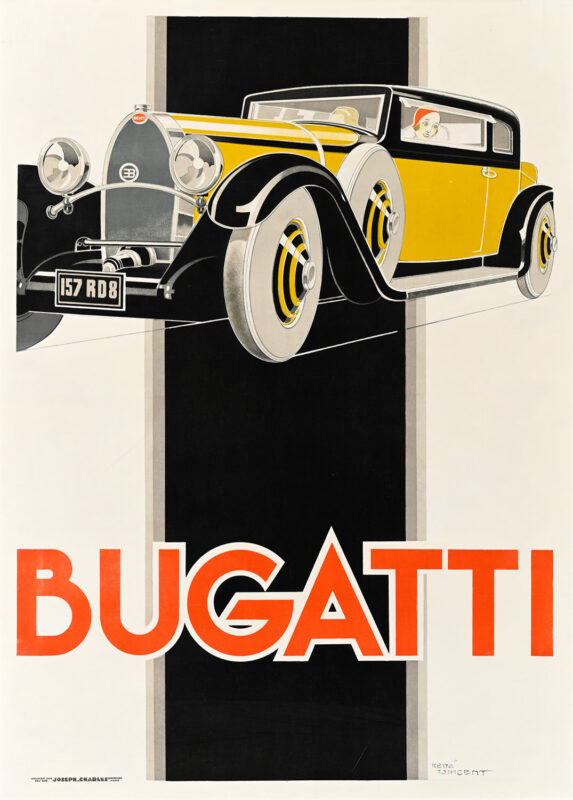Poster advertising Bugatti, 1930, René Vincent.